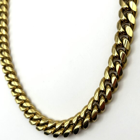 Past Midnight Heavy Gold Tone Cuban Link Necklace 18” Statement Jewelry 131g - Picture 8 of 14